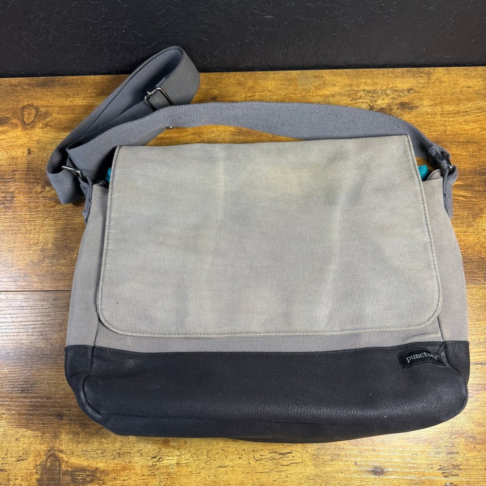Vintage Punctuate Canvas Messenger Bag Gray Black Large Satchel Crossbody